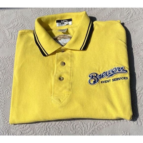 Vintage Milwaukee Brewers Staff Ball Park Polo Medium Yellow Miller Park - Picture 1 of 8
